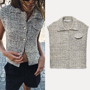 Zara Metallic Thread Structured Knit Vest